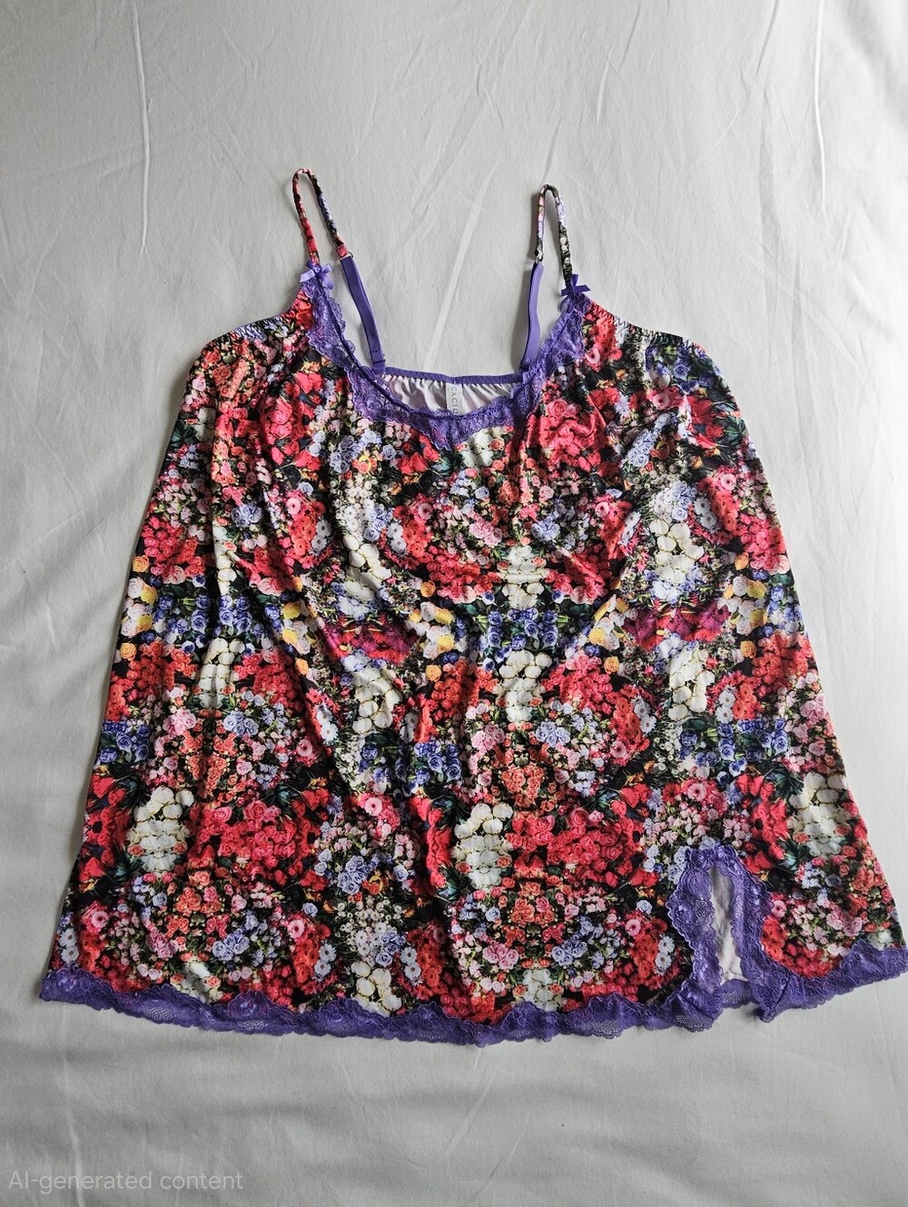 Cacique Women's Plus Size 22/24 Floral Lace-Trim Chemise